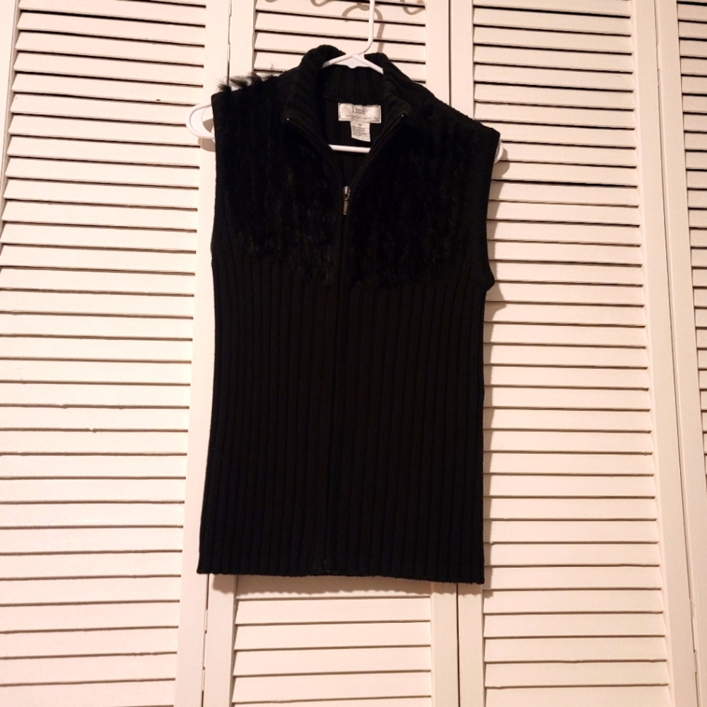 Lisa International Black Faux Fur Vest